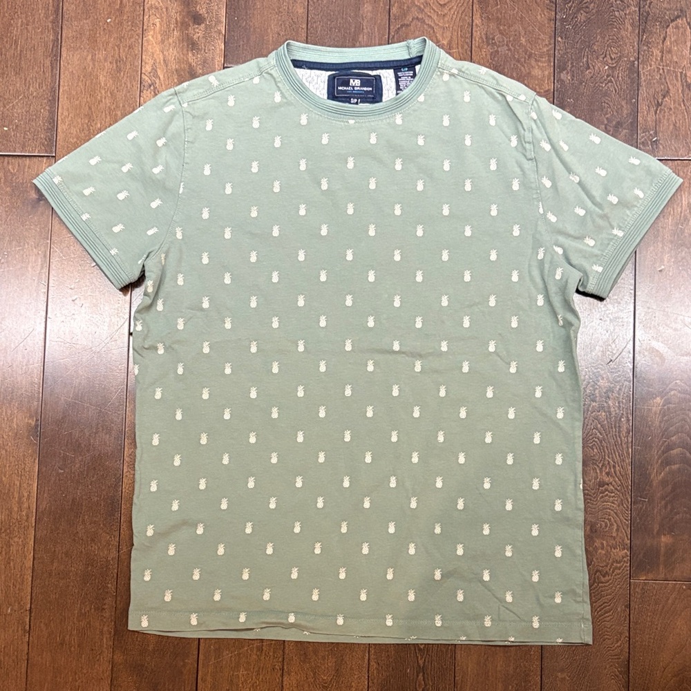 Michael Brandon Sage Green Tee with White Pineapple Motif